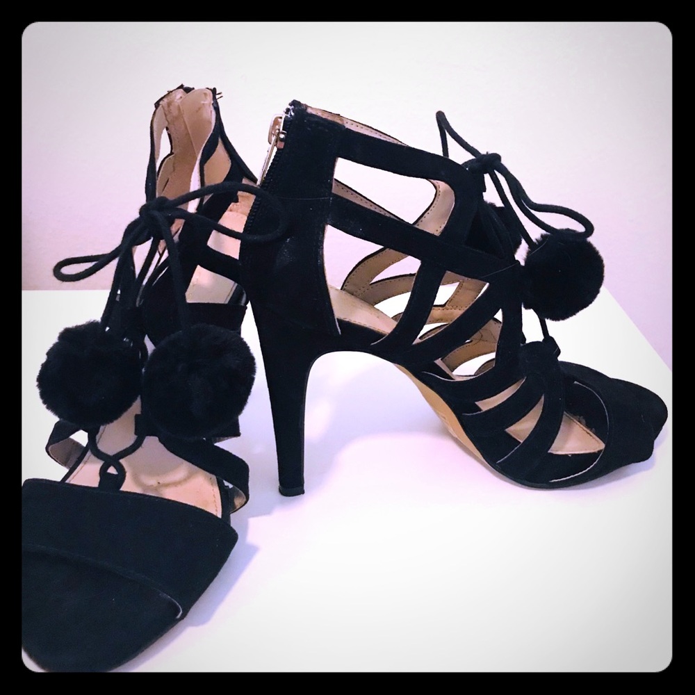 Black sandals with Pom poms